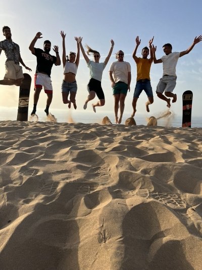 Sandboarding with Panoramic Views of the ocean and Agadir Desert