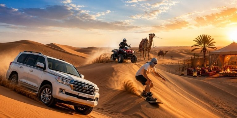 Private Dubai Desert Safari with Sandboarding & BBQ Dinner