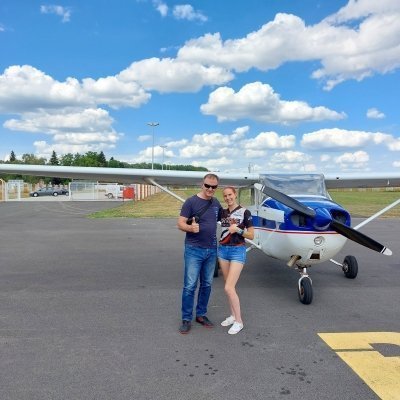 Panoramic or scenic airplane flight above the city