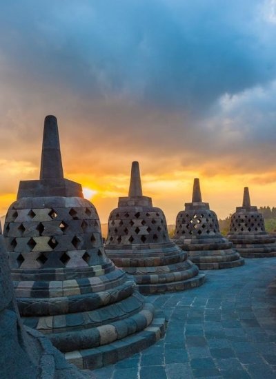 Borobudur Sunrise on the Top of Stupa